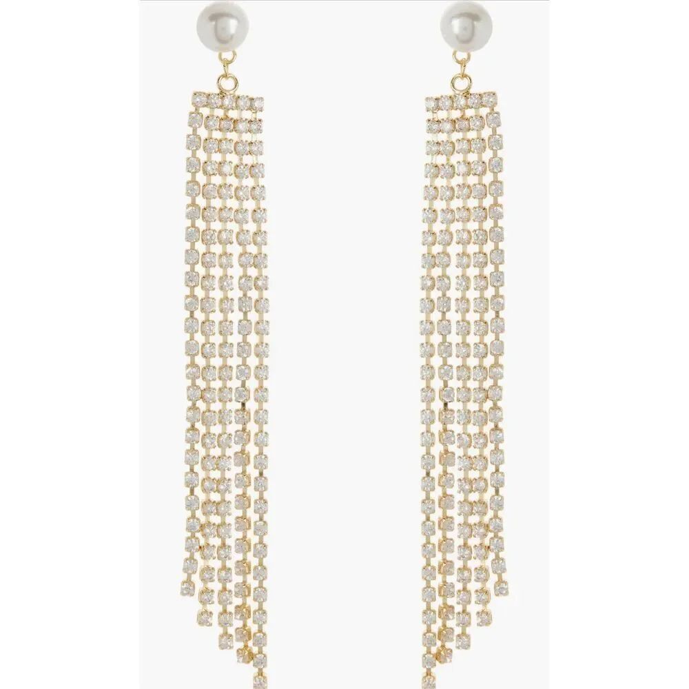 NORDSTROM RACK Imitation Pearl & Cubic Zirconia Fringe Drop Earring